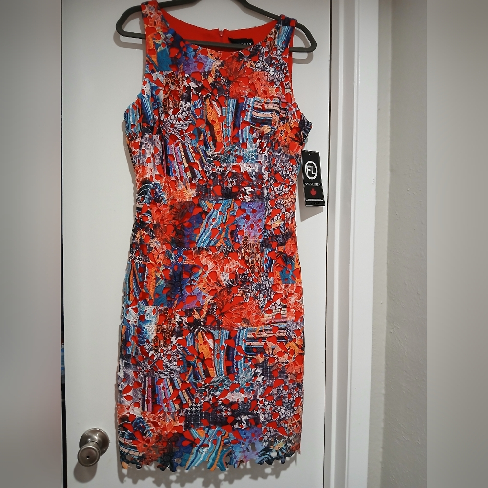 NWT FRANK LYMAN DESIGN  Multi Coloured Abstract Floral Lace Sleeveless D…